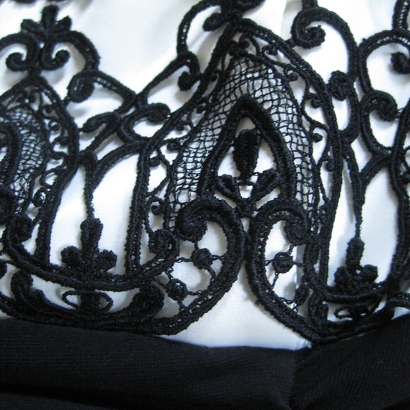 Jessica McClintock Black and White Embroidered Cocktail Dress Size 4 Ruched LBD - Picture 7 of 7